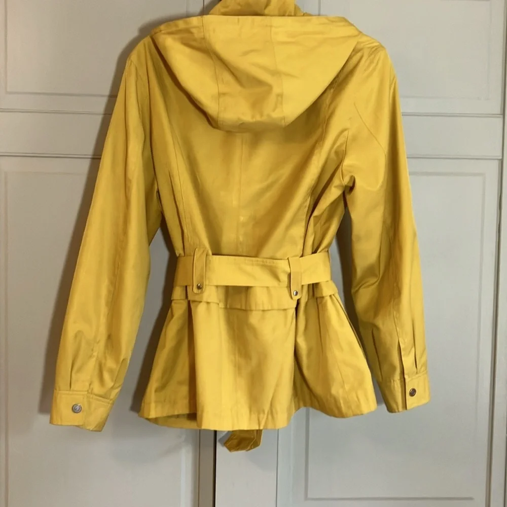 Yellow Hooded Belted Raincoat by Gallery Size Large EUC - Picture 2 of 16